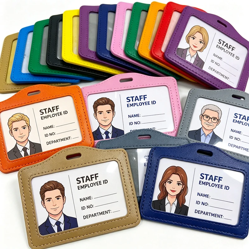 2Pcs/Set PU Leather ID Tag Working Permit Case Pass Work Card Cover Sleeve Exhibition ID Card Badge Holder Bus Cards Protector