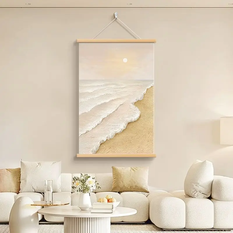 Dopamine Detox Wall Art – Cream Beige Ocean Wave Scroll, Wabi Sabi Style for Living Room Sofa Background & Zen Entrance