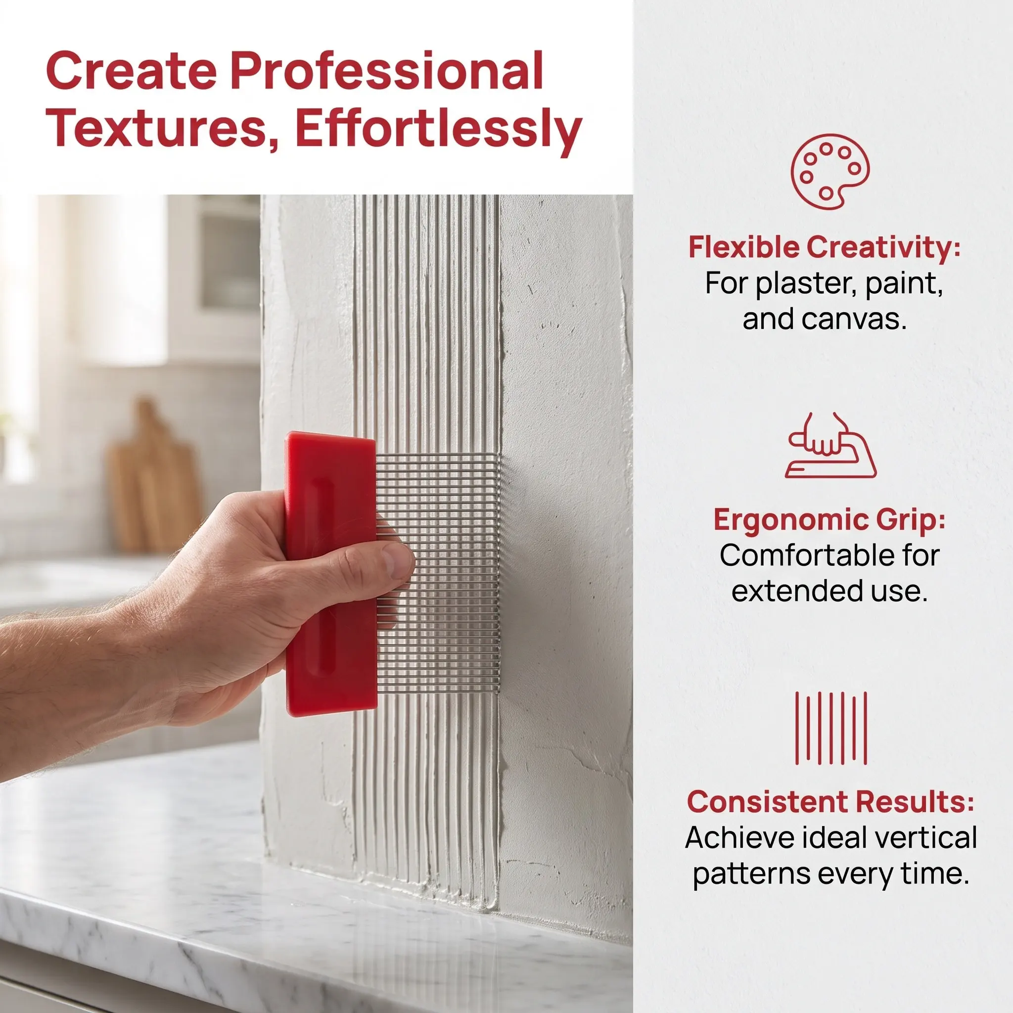 Stainless Steel Wall Texture Scraper Ergonomic Graining Comb for DIY Plaster Painting Pattern Comb Brush Home Decoration