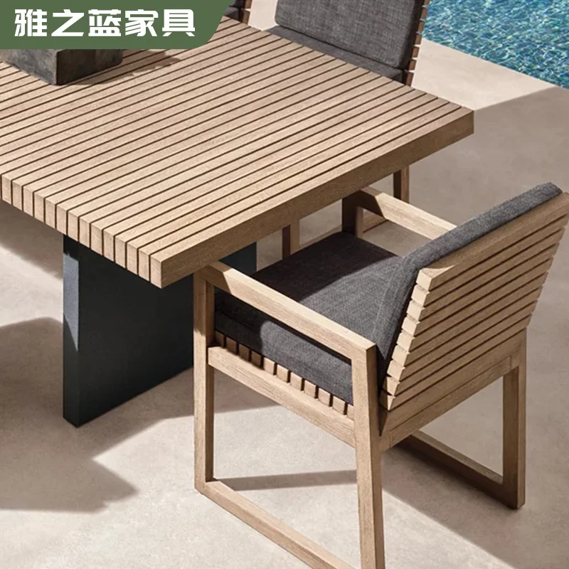 

Villa Outdoor Solid Wood Dining Table And Chairs Garden Courtyard Outdoor Teak Hotel Open-air Outdoor Solid Wood