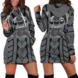 New Disney Stitch Hoodie Dress Sweater Fashion Disney Dress Sweatshirt Dress 3d Allover Printed Hoodie dla kobiet