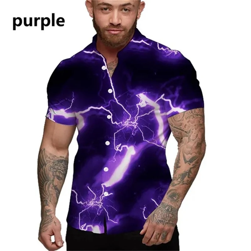 Lightning Printing Short Sleeve 3D Printed Shirt Summer Casual Hawaiian Beach Breathable Top Men's Shirt Streetwear Baggy Shirts