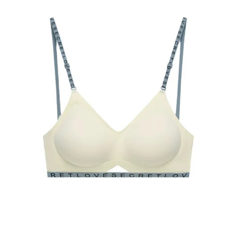 Roupa íntima externa em quadrinhos para mulheres com cintura grande, seios pequenos reunidos e respiráveis, sutiã fino de verão, letras de menina quente