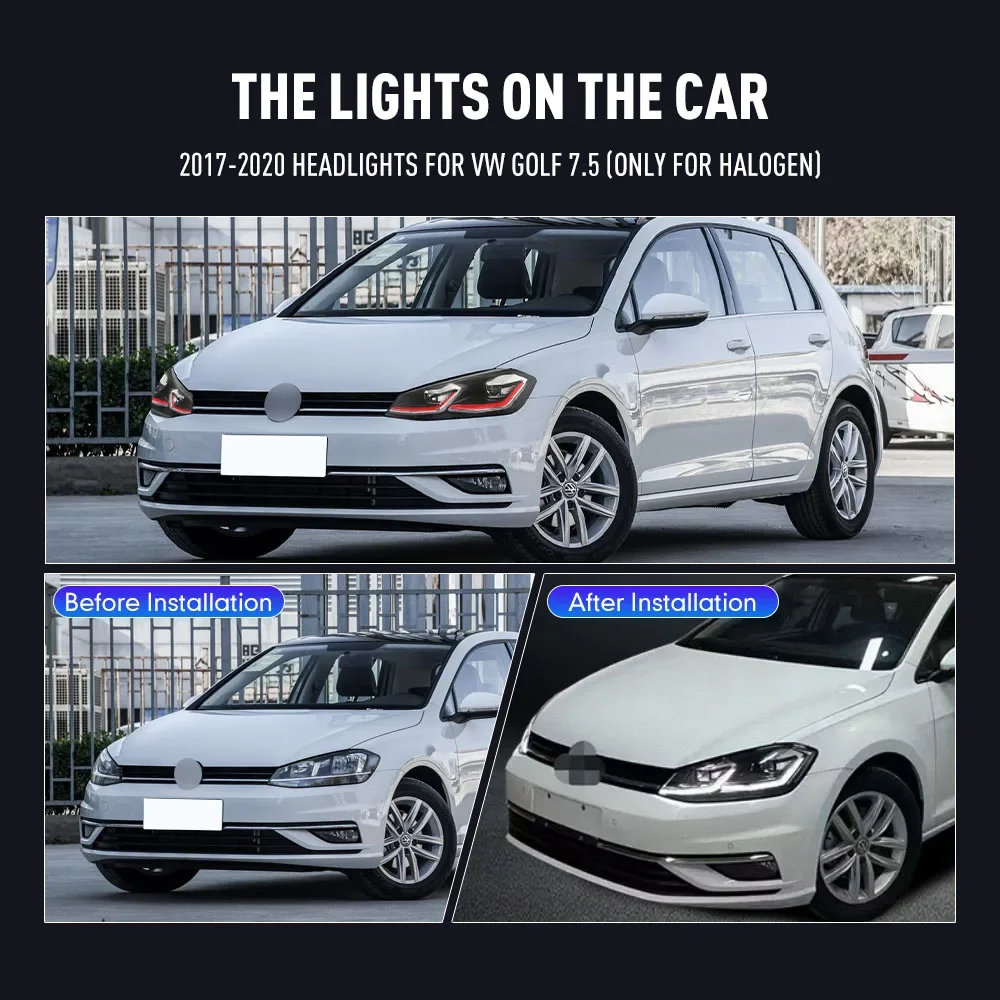 Pair Of LED Car Headlight Assembly For VW GOLF 7.5 2017-2020 Xenon Front Head Lamp DRL Turning Signal Headlights Plug and Play