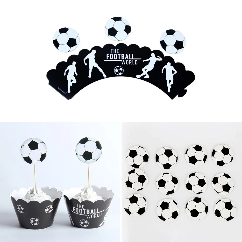 

48pcs Party Cake Toppers Soccer Ball Decorations Birthday Garden Home Premium Paper Cake Cupcake Topper Wrappers