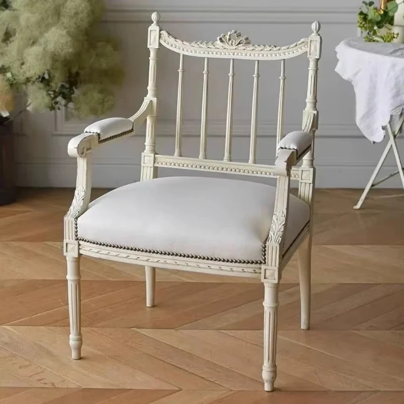 Modern simple home single chair retro solid wood carving flower chair dining chair