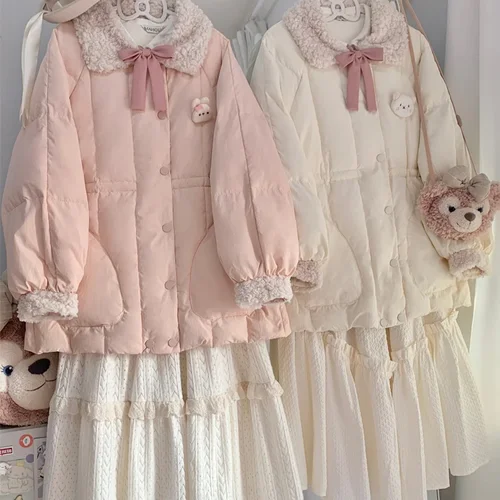 여성 여아용 귀여운 파카, 귀여운 루즈 코튼 패딩 코트, 대학 다운 코튼, 가을 및 겨울 신입생 