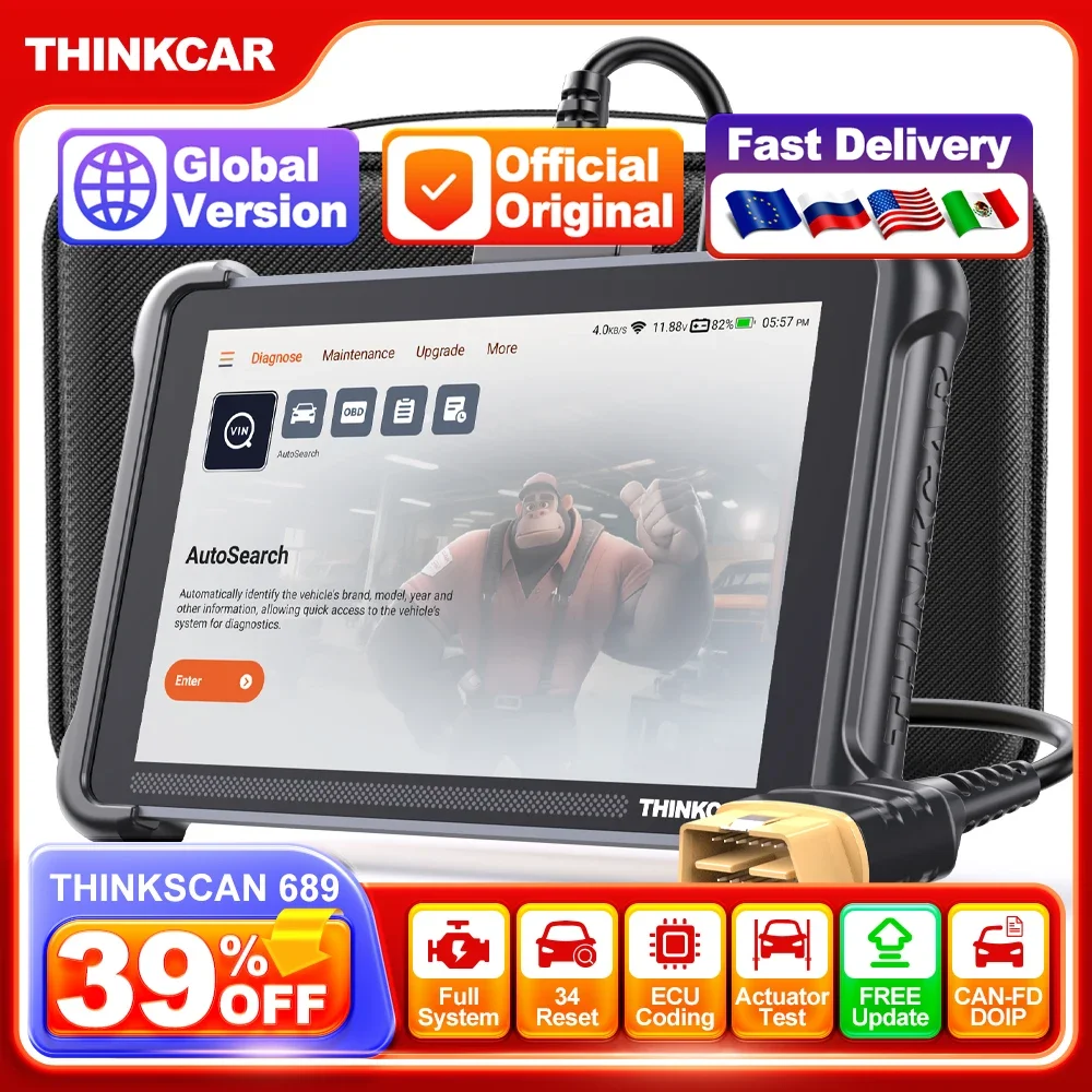 THINKSCAN 689 Professional Car Diagnostic Tool DOIP CANFD 34 Reset Special Function 8 inch 4+64G Bidirectional Test OBD2 Scanner 