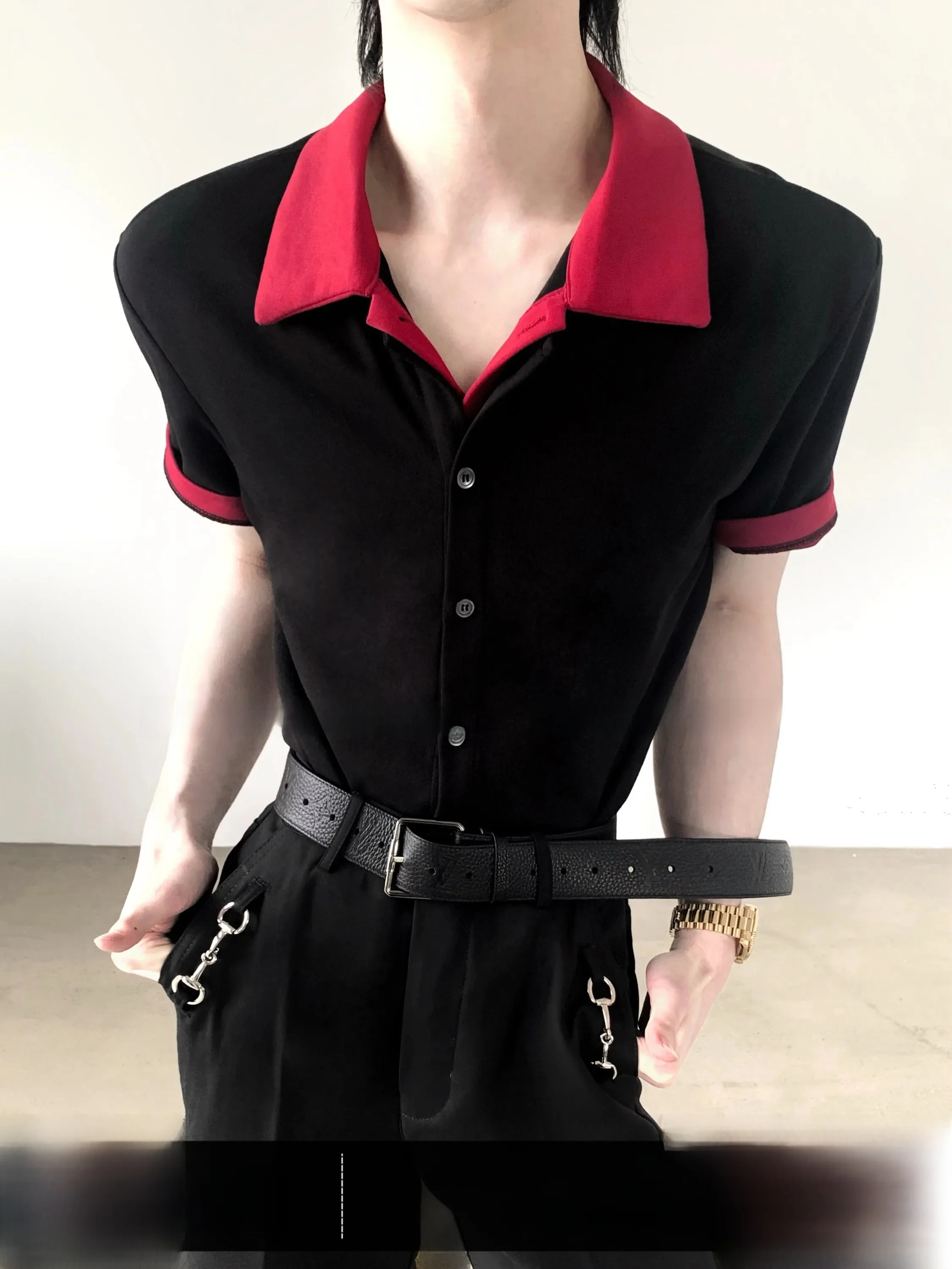 Comfortable Black Red Short Sleeve  Shirt Men's Summer T-Shirt Cleanfit Style Standard Version Skin-friendly Breathable