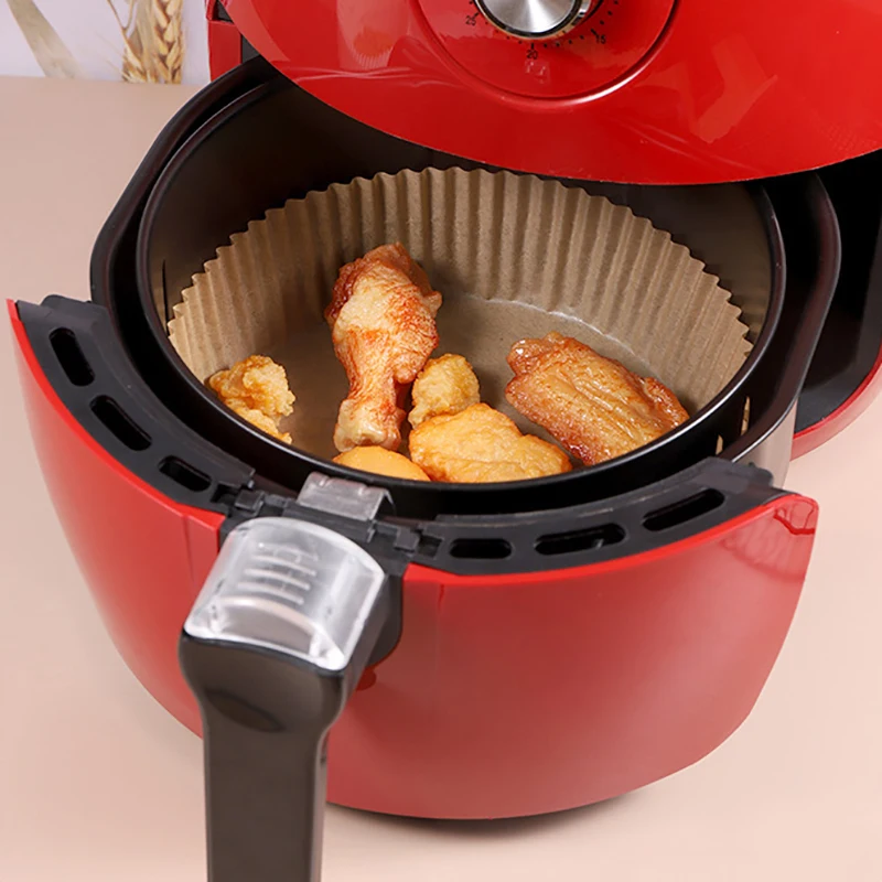 50 buah Air Fryer kertas sekali pakai Non-Stick Air Fryer kertas kue Air-Fryer bulat kertas liner aksesoris dapur