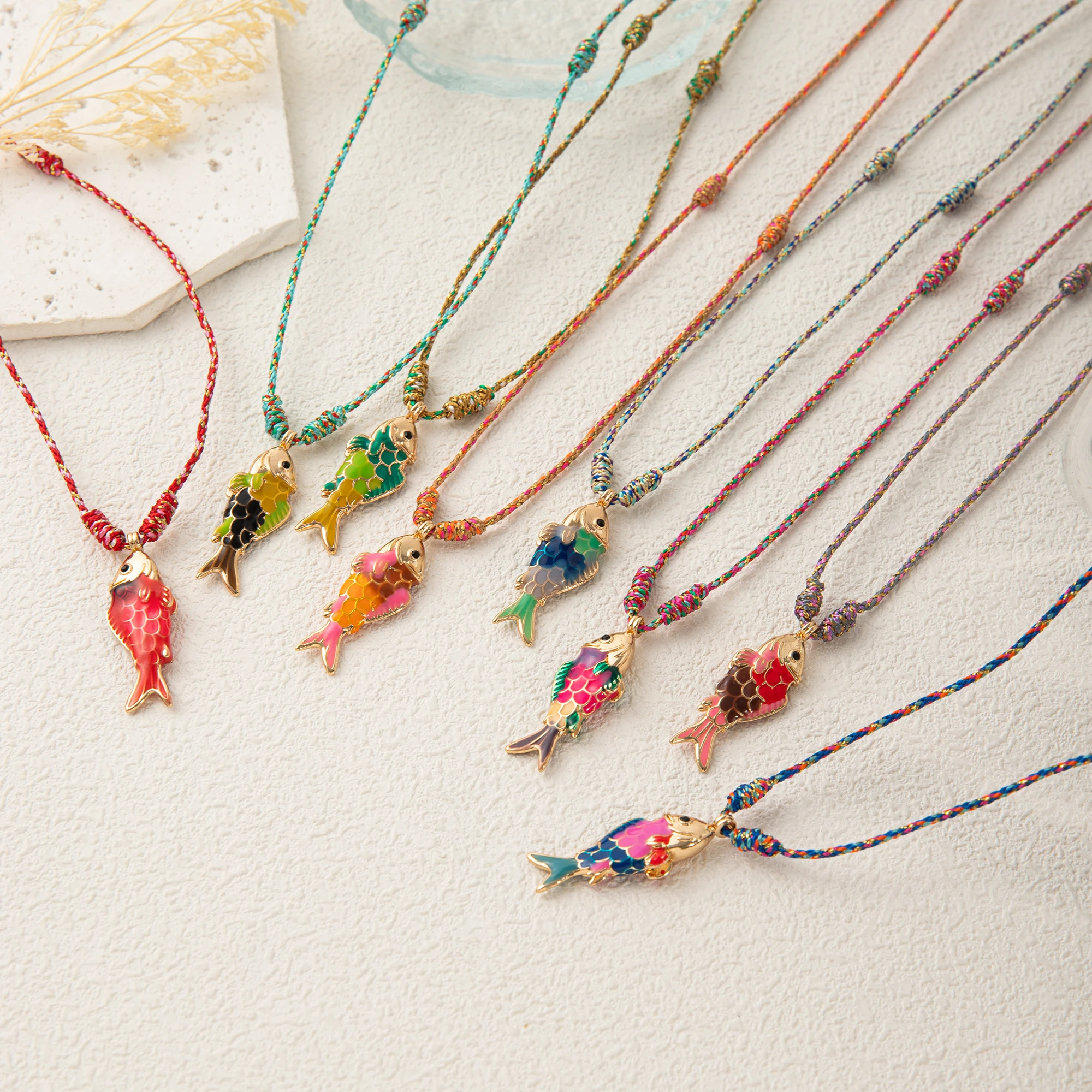 Fashionable and trendy colorful rope necklace ocean fish high-quality colorful stainless steel pendant necklace
