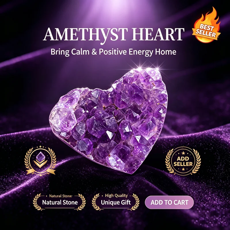 Natural Amethyst Heart Geode Cluster Hand Polished Purple Quartz Healing Energy Crystal Stone Valentine Gift Home Office Decor