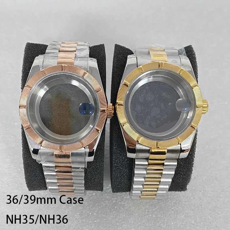 SmileLife 36mm/39mm Watch Gold/Rose Case Sapphire Glass Bezel President Strap Fit NH35/NH36 Quartz Movement Watch Accessories