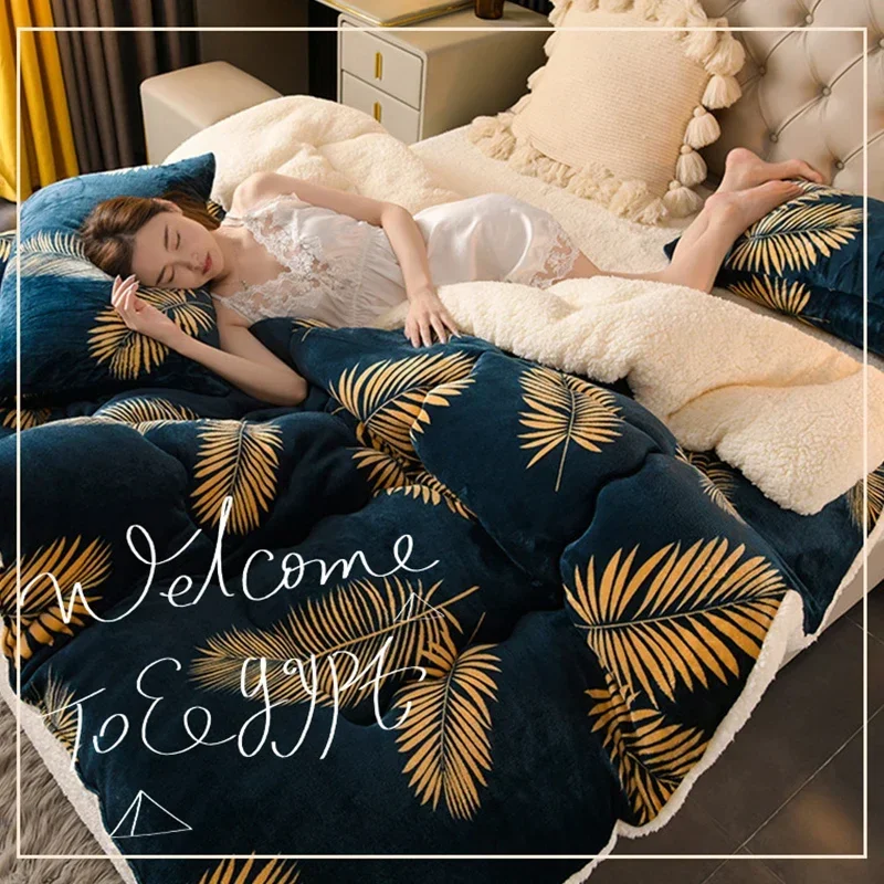 Quality Quilt Thickened Flannel Plaid Winter Printed Bed Blanket Lamb Velvet Sofa Blanket Quilt Travel Blanket 200x230cm 4kg 이불