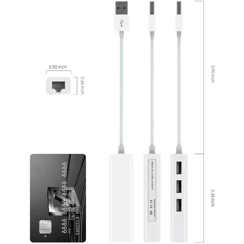 Usb ethernet com 3 portas usb hub 2.0 rj45 lan placa de rede usb para ethernet adaptador para mac ios android pc rtl8152 usb 2.0 hub