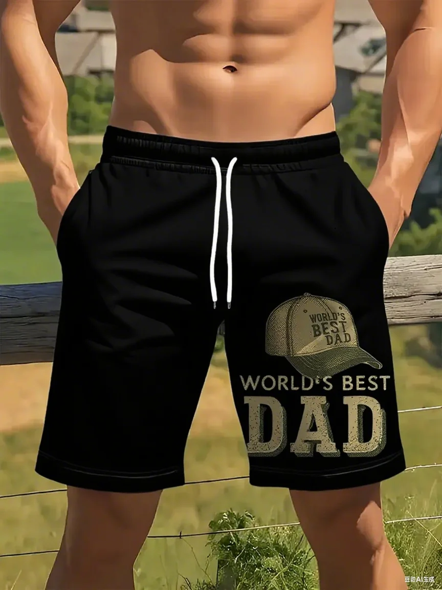 

Father Gift Men'S Casual Shorts "World'S Best Dad" Print Quick-Dry Summer Shorts Outdoor Activities Dad Shorts