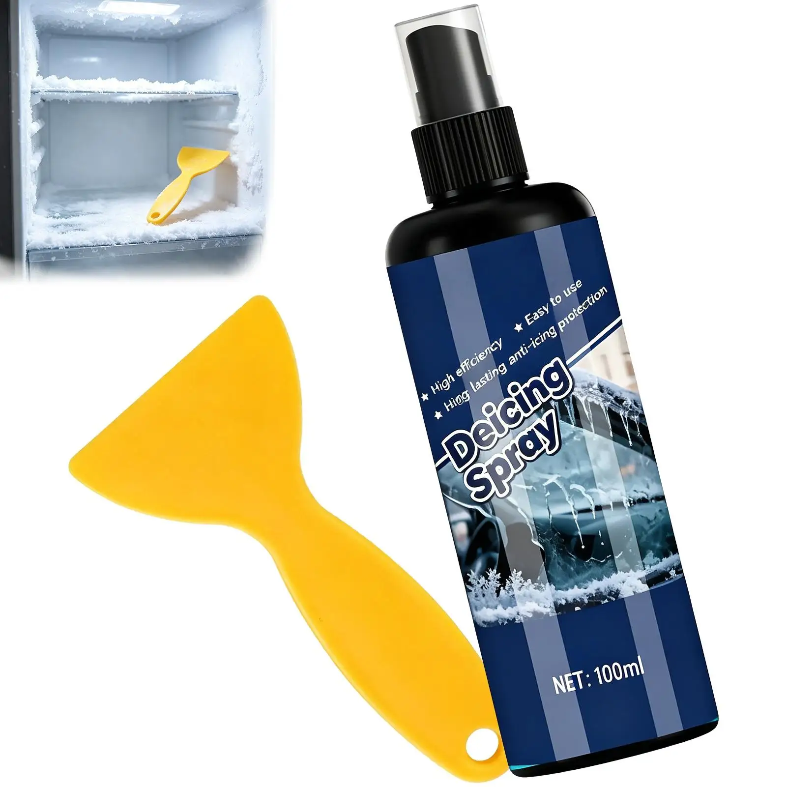 100ml Freezer Defroster Spray With Scraper Fast Ice Remover Fridge Defrost Cleaning Tool Quickly Remove Ice No Odor for Kitchen