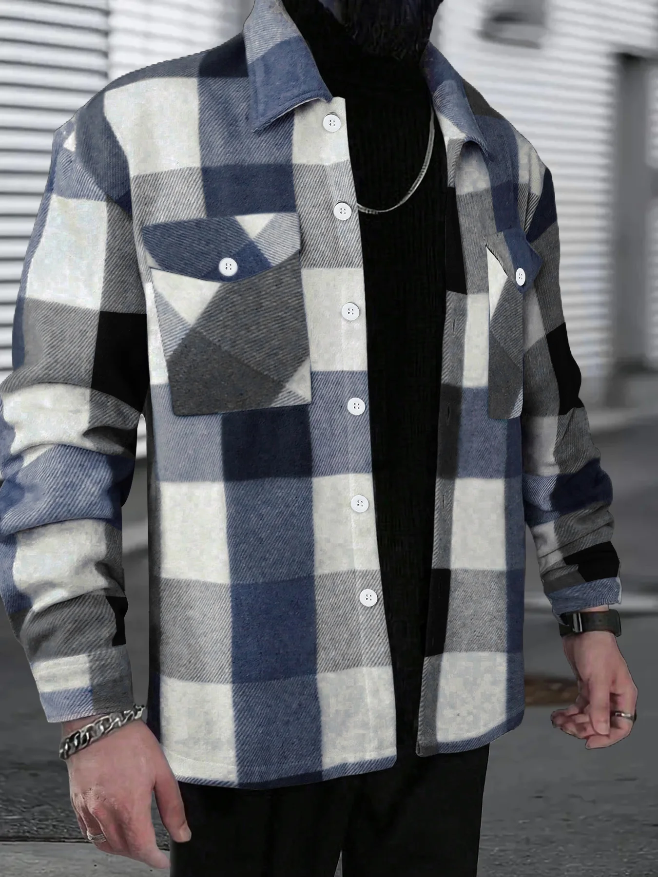 

Vintage Big Plaid Double Pocket Flannel Shirt Men's Spring Fall Loose Casual Top