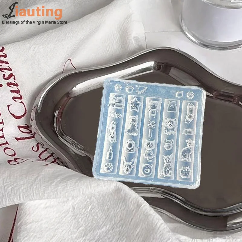 Sweet Bow 3D Silicone Transparent Nail Mold Cute Animals Cat Nails Carving Template Manicure Design Tool DIY Nail Art Decoration