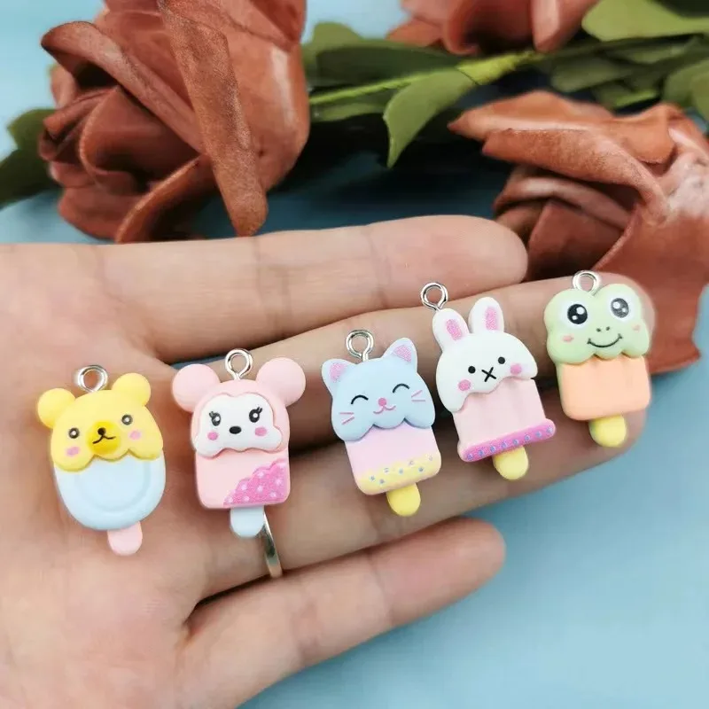 10 stücke Miniatur Simulation Niedlichen Tier Eis Harz Charms Für DIY Dekoration Ohrringe Halskette Mode Schmuck Zubehör