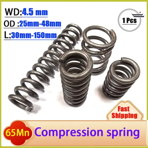 와이어 직경 4.5mm 65Mn 스프링 강철 OD: 25-48mm L: 30-150mm 고탄성 강한 압력 압축 스프링