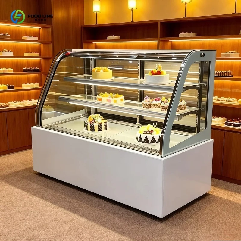 

Customized Curved Glass Cake Showcase Digital Control Efficient Cooling Low Noise