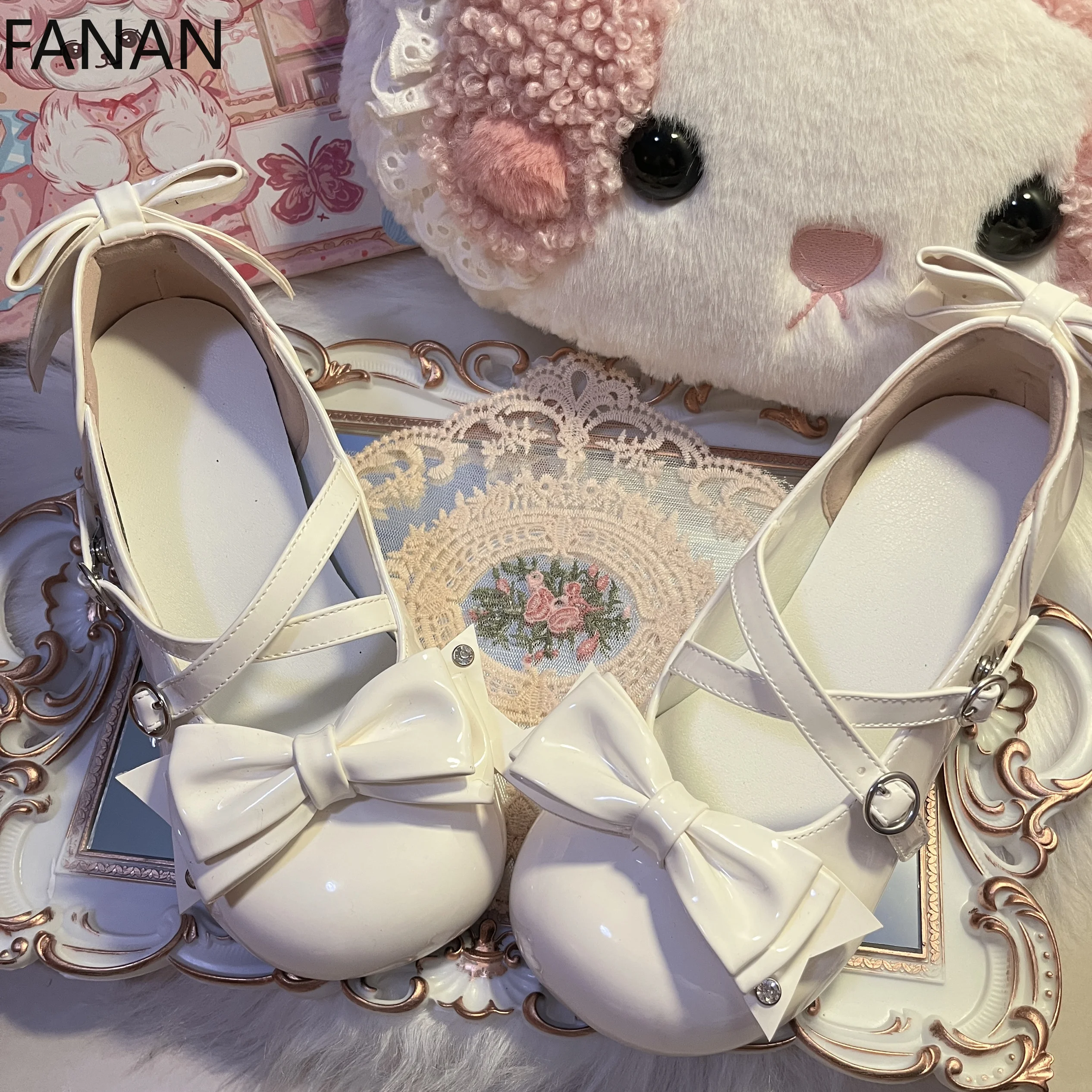 

2025 New Lolita Platform Shoes for Women Bow Mary Jane Low Heel Flats Casual Kawaii Single Shoes Pumps Japanese