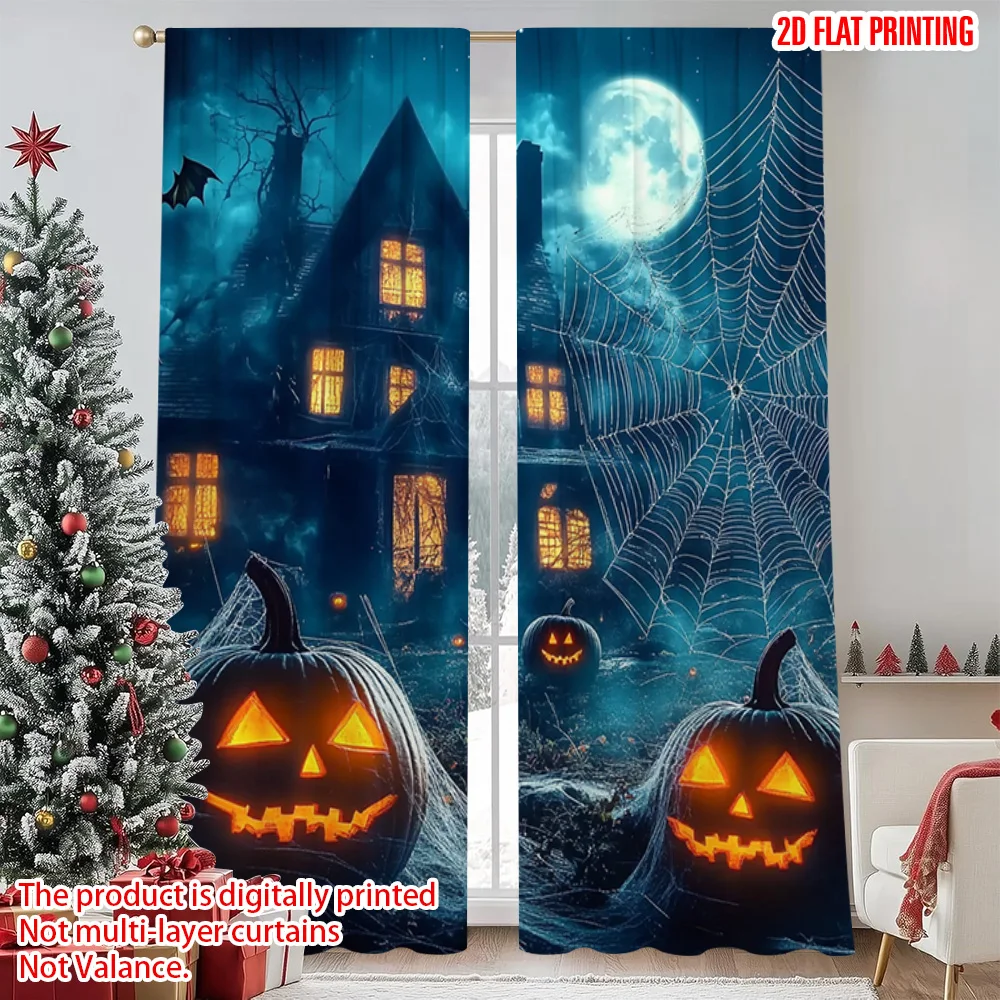 

2pcs 2D flat printing Christmas Scene Curtain Pumpkin haunted house Versatile Fabric Without Electricity Family Party for