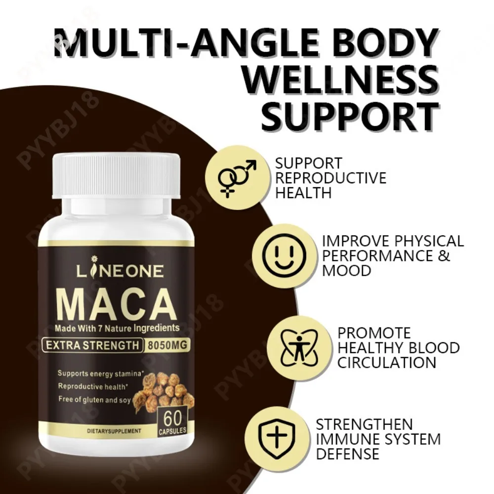 Maca Root Capsules Extra Strength with Ashwagandha Shilajit for Energy Stamina & Reproductive Health Support 60 Ct Vegan Non-GMO