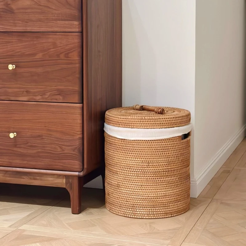

Ins Laundry Basket with Lid Rattan Weaving Storage Basket Multifunctional Organizer Boxes Exquisite Durable Clothes Baskets