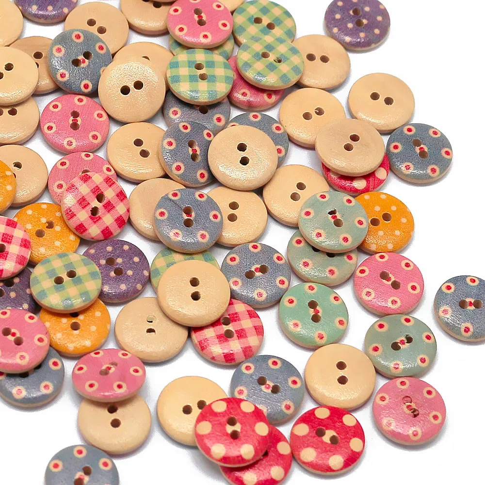 100 PCS 15mm Mixed Round Colorful Painting Wooden Buttons In Bulk For Clothing Sewing Crafting DIY Baby Clothing Accessories