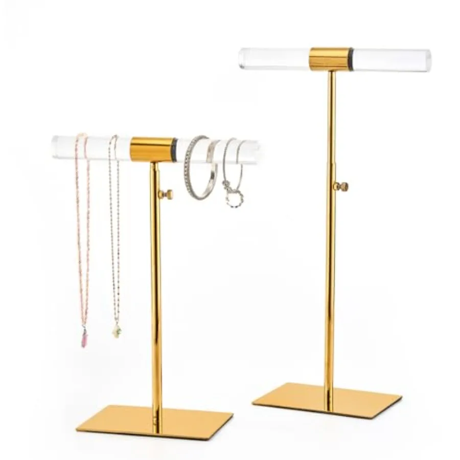 

Set of 2 Acrylic Display Stand Jewelry Towers Stands Stainless Steel Adjustable Height Long Necklaces Stand Tabletop Jewelry Or