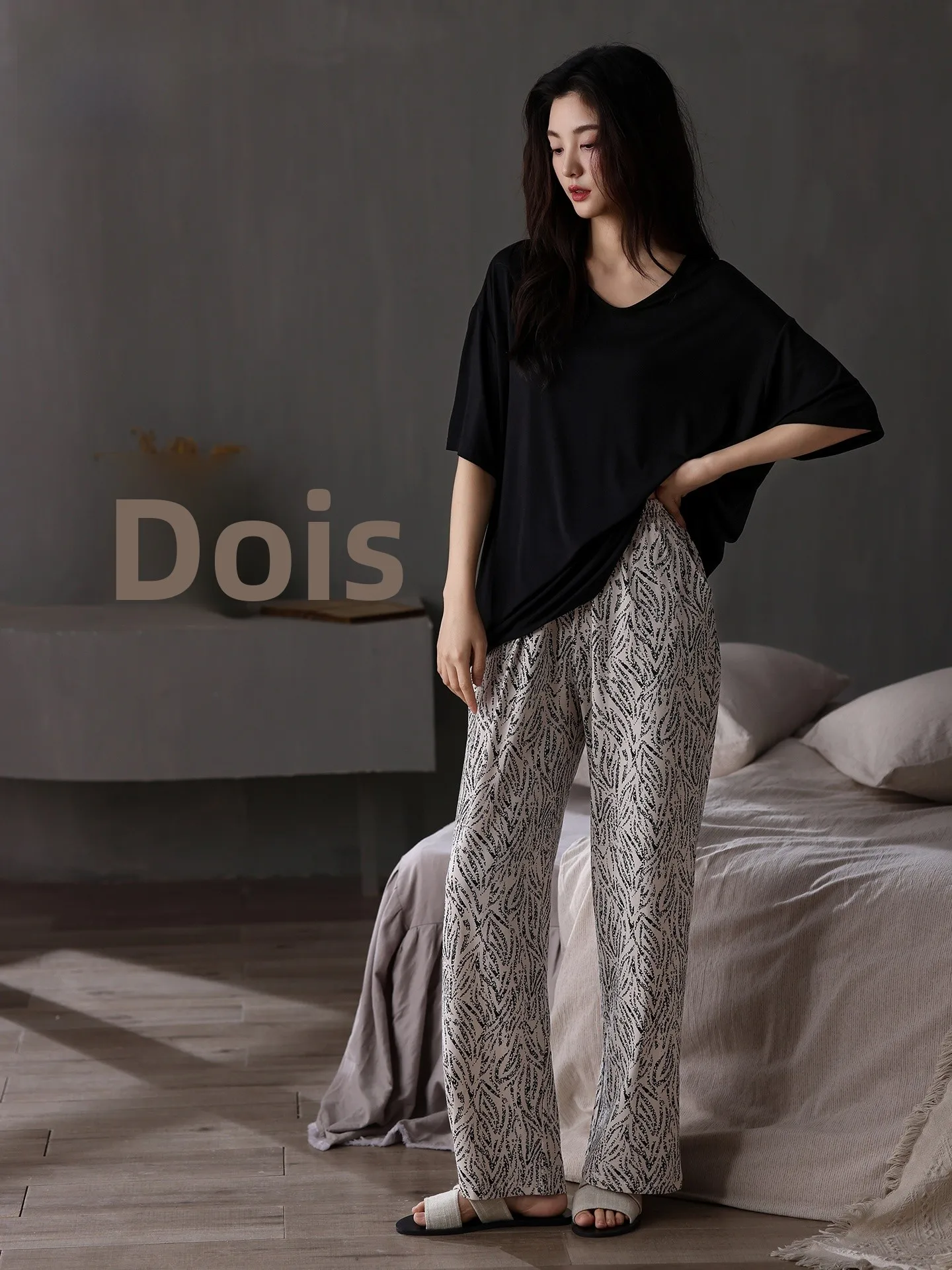 women's-summer-sleepwear-modal-thin-short-sleeve-long-pants-home-clothes-outwear-suitable-plus-size-comfortable-breathable