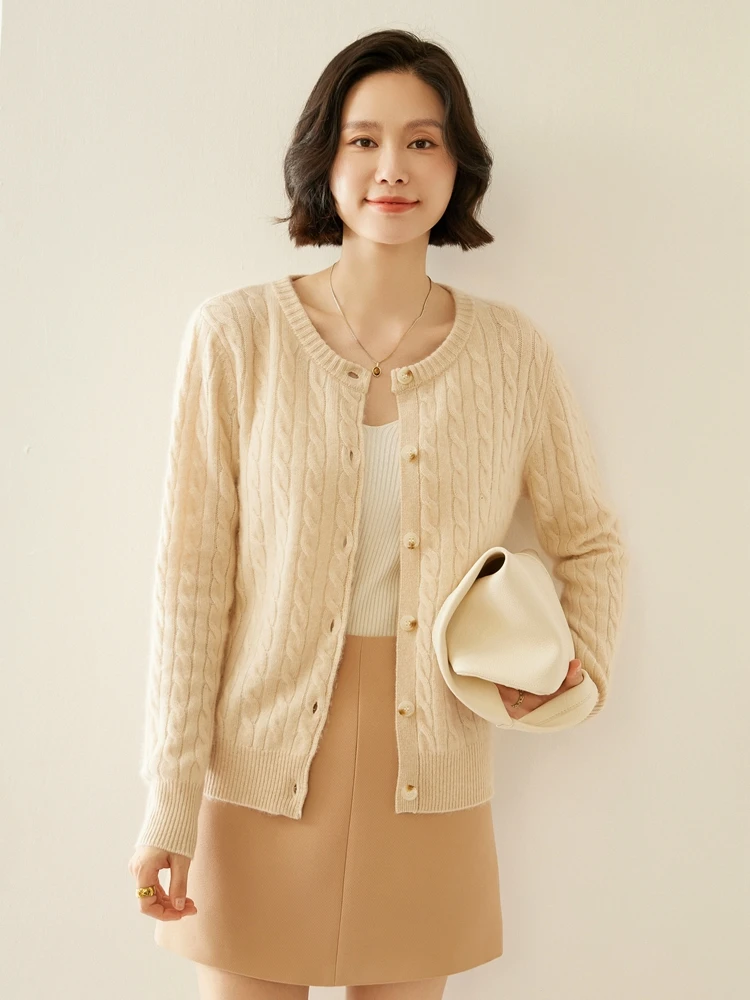 Herbst Winter Oansatz Strickjacke Kabel Stich frauen Warme Gnade Weichen Komfort 100% Kaschmir Gestrickte Pullover Grundlegende Kleidung Tops