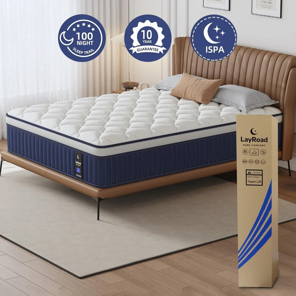 10 Inch Hybrid Queen Mattress in a Box |Medium Firm with Motion Isolation Memory Foam & Pocketed Coils |  & Lumbar Support