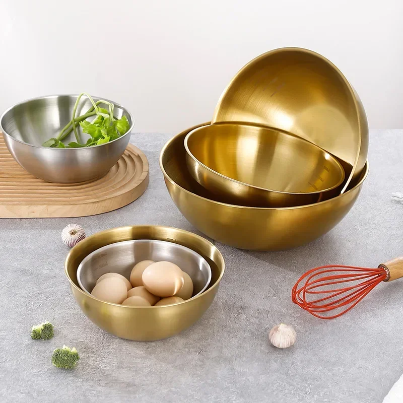 

Korean Style Stainless Steel Salad Bowl Versatile Cooking Basin Baking Scale Basin Golden Rice Cold Noodle Bowl Salad Bowl