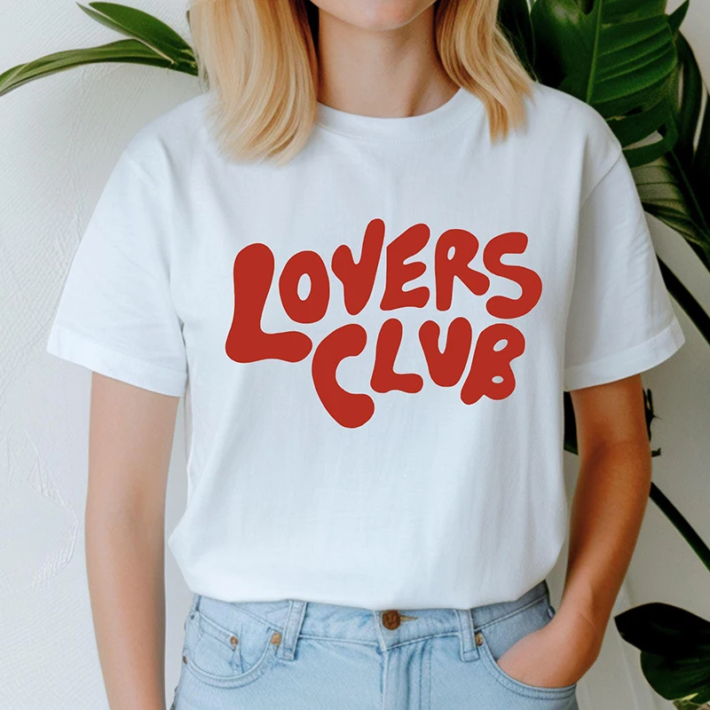 Lovers Club Graphic T Shirts for Women Harjuku Cotton Summer Fashion T-shirt 90s Grunge Kawaii Clothes Vintage Lady Tshirt