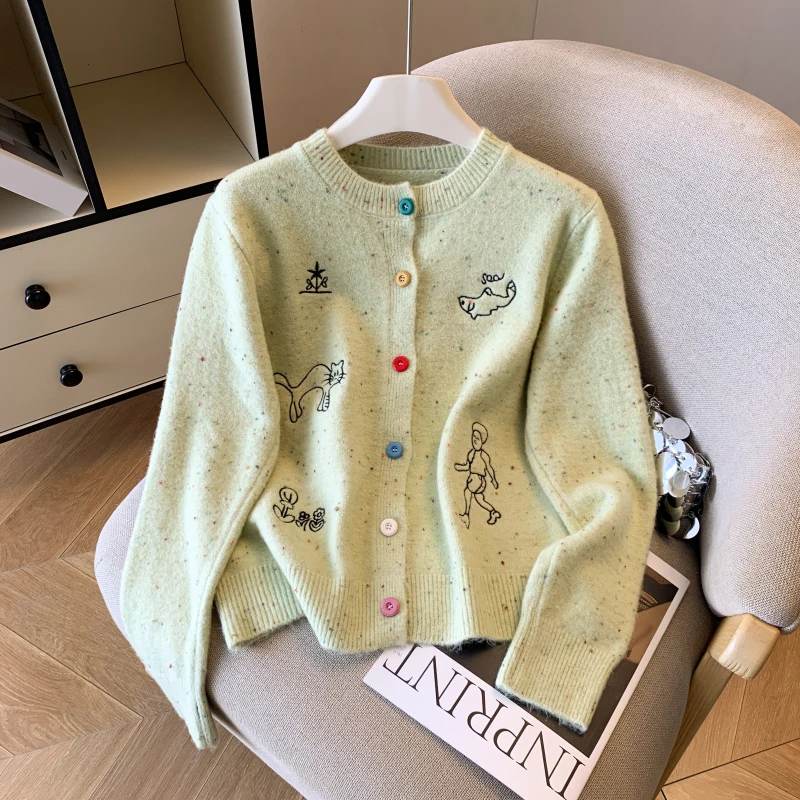 

Korean Sweet Button Embroidery Sweater Jaet Women's New 2025 Autumn Winter Versatile Top Polyester Fiber 00%