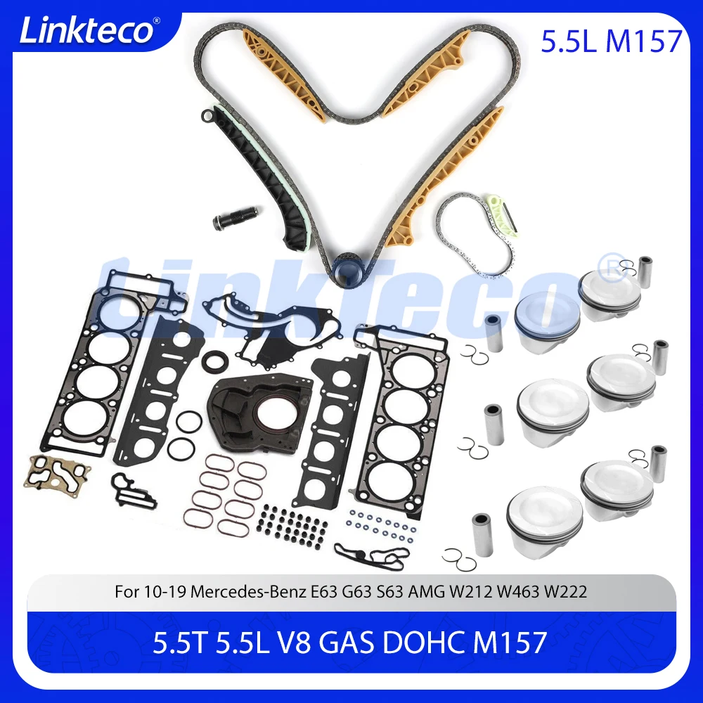 

Engine Rebuild Timing Chain Kit Full Head Gasket Piston Rings Set Fit 5.5 T L M157 For Mercedes-Benz E63 G63 S63 AMG 5.5L 5.5T