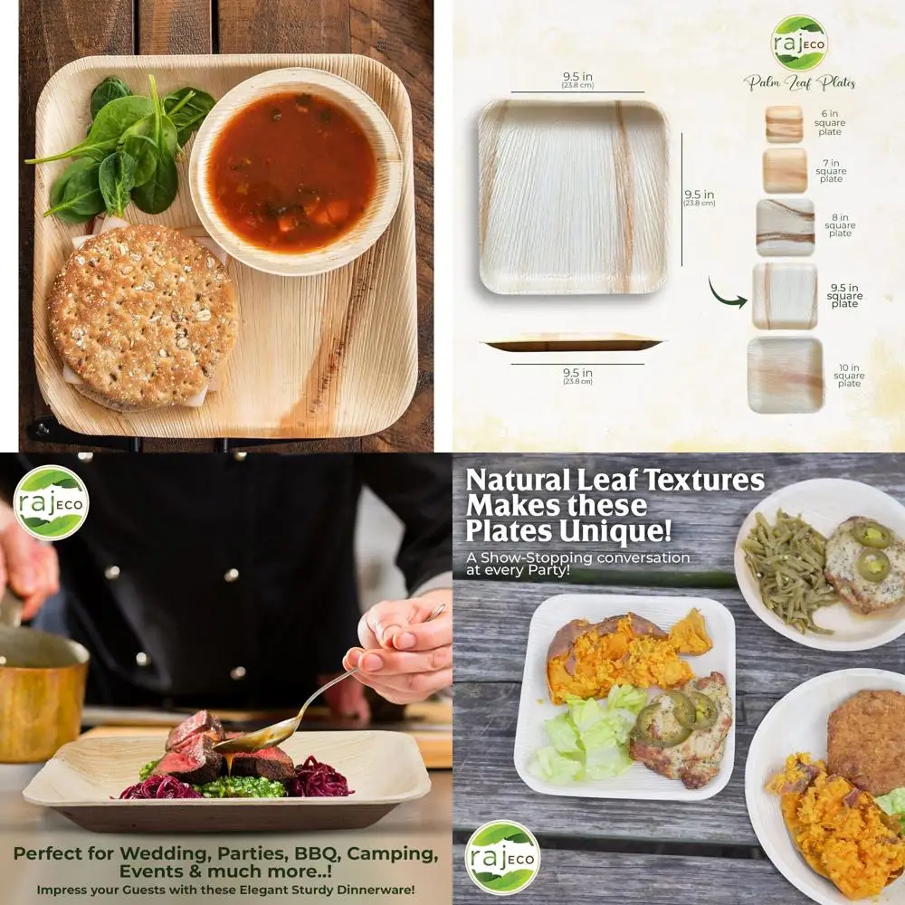 

100-Pack Large Square Disposable Palm Leaf Plates - Reusable, Strong, and Eco-Friendly for Parties, Meals, and Outdoors