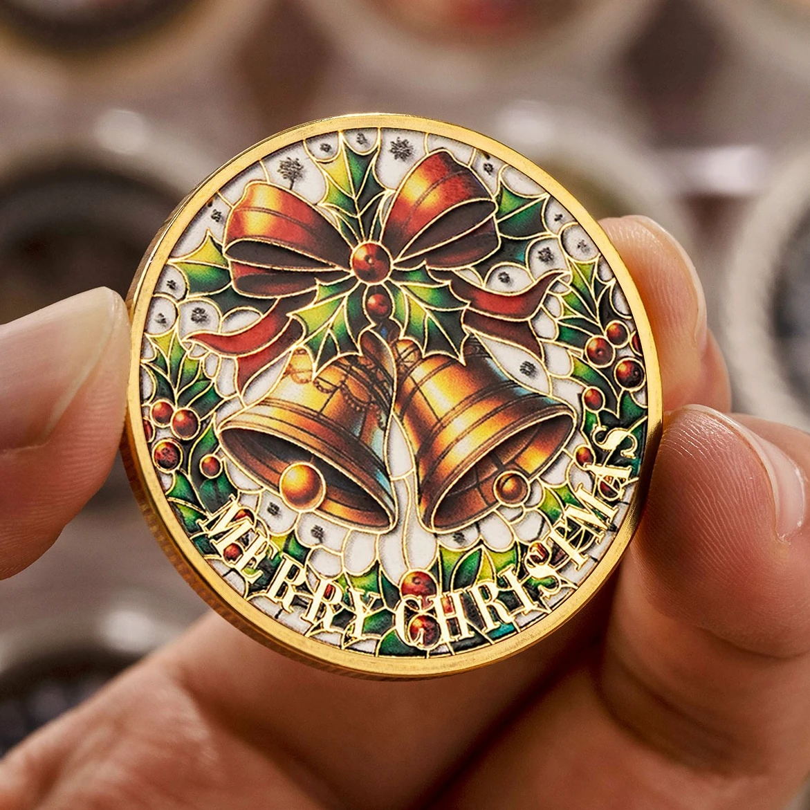 Merry Christmas Bells Gold Plated Commemorative Coin Xmas Tree Gift Collectible Coins Home Decoration