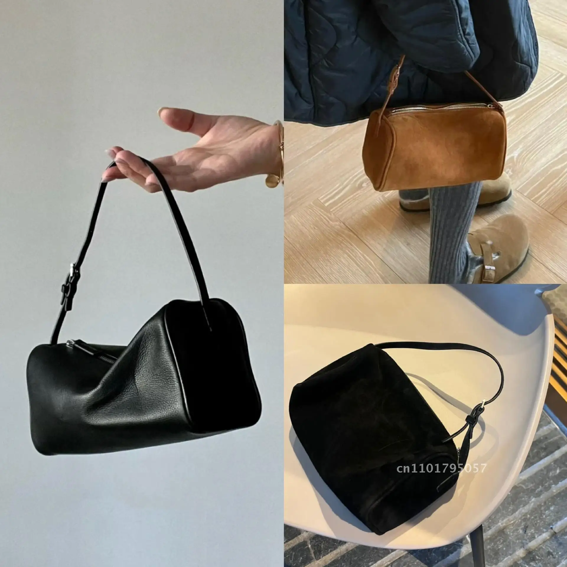 Fashionable Pillow Bag, Suede Leather Armpit Bag, Mini Small Square Shoulder Bag, Genuine Leather Handbag