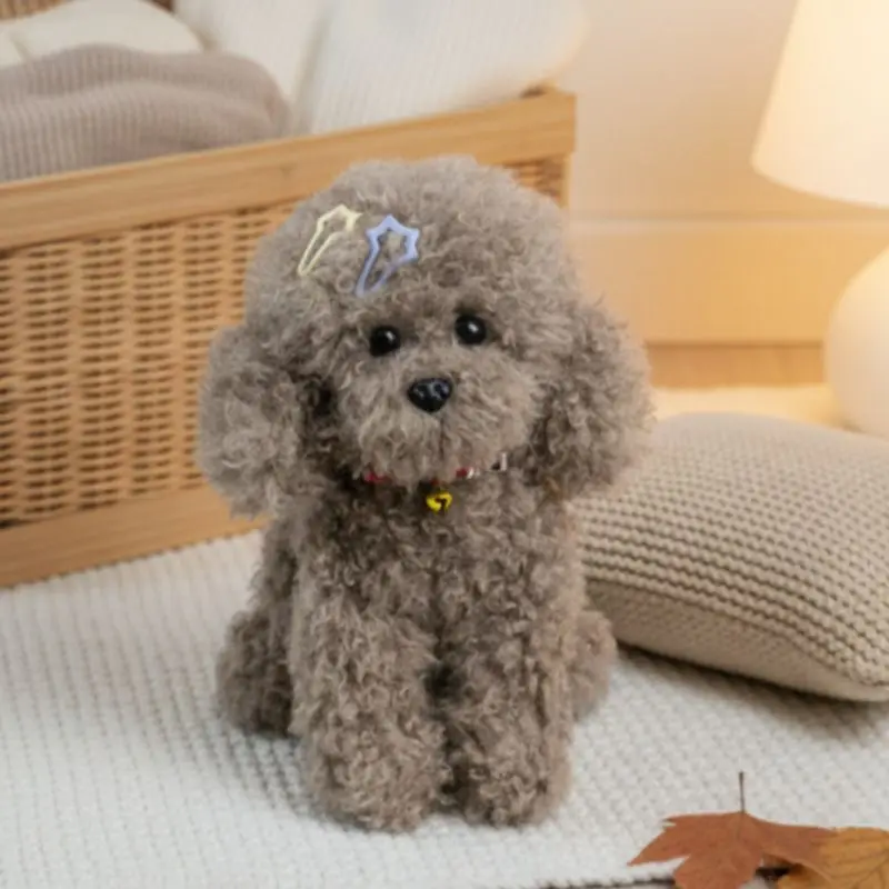 Fijne, realistische, schattige teddybeer-puppy knuffels, hoogwaardige, pluizige poedelpop, warme knuffeldier, perfect als kerst- of verjaardagscadeau.