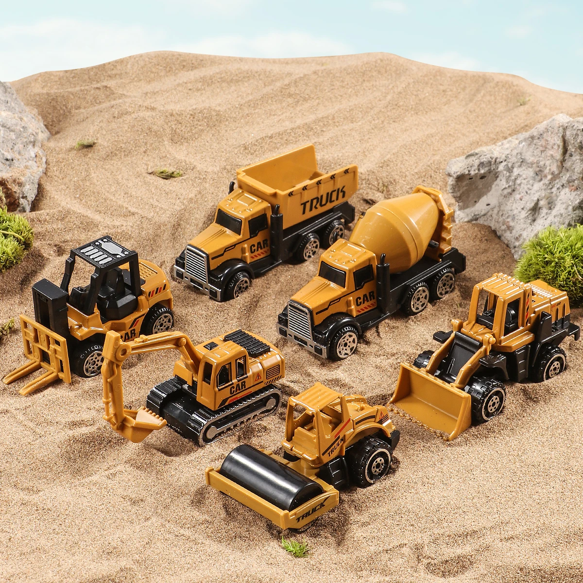 6ชิ้น/เซ็ตของเล่นสําหรับชายโลหะผสมวิศวกรรมรถบรรทุกของเล่นรถExcavator Bulldozer Roller Miniatureรุ่นDiecastเด็กของขวัญวันเกิด