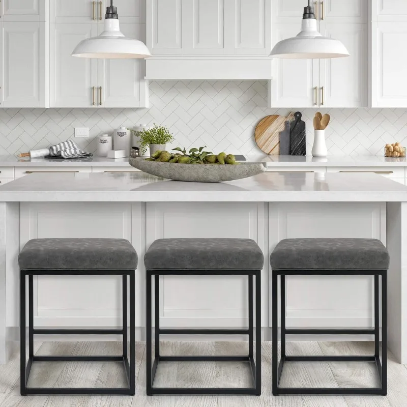 

Bar Stools Set of 3 - Thick Cushion Metal Steel Frame Base with Footrest Kitchen Stools,