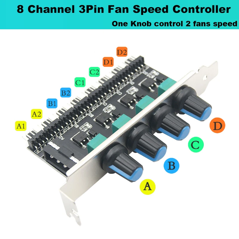 PCI Fan Speed Controller,12V Molex 4pin or SATA Powered 6 8 Fan Hub,PWM 4 pin CPU Radiator 3pin Case Cooler Temperature Control