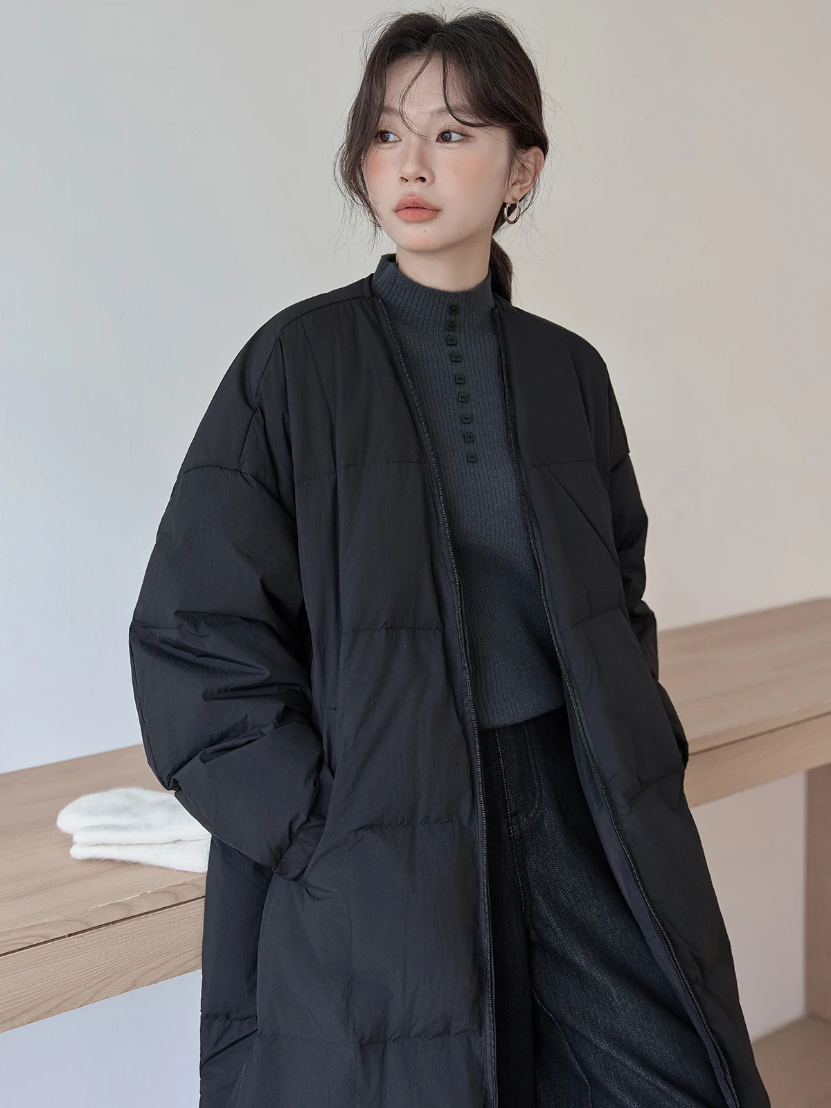 

HuiXi Long Thiened Women's down Jaet Deep ey Winter 2025 New Faionable Versatile Warm Coat Commute Sle Zipper Closure