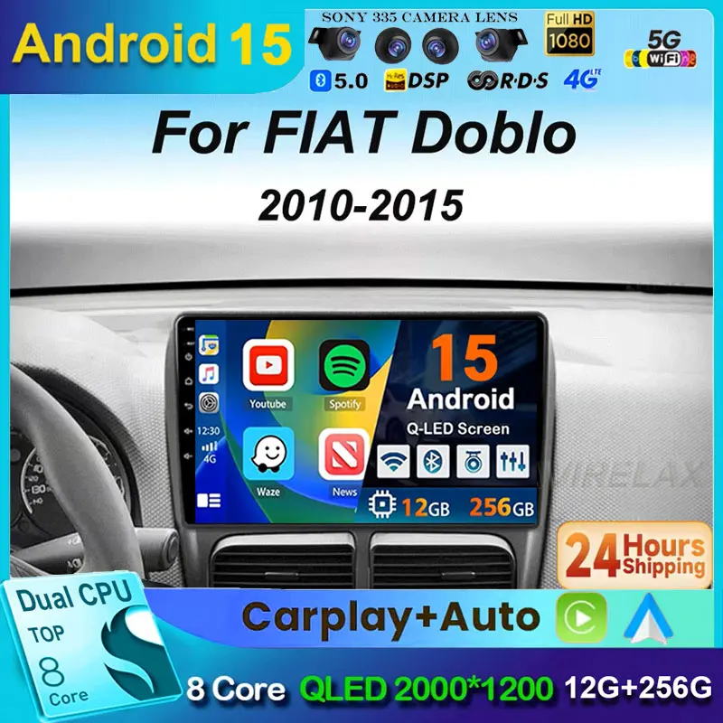 

Android15 Carplay Auto For FIAT DOBLO 2010 -2012 2013 2014 2015 Opel COMBO 2011-2018 Multimedia Car Radio Player 4G Stereo 2 Din