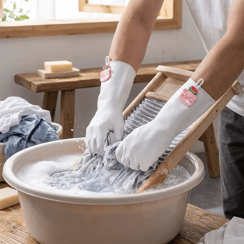 Comfortable Waterproof Dishwashing Gloves Piglet Pattern Non-Slip Nitrile Gloves Cartoon Tear-resistant Cleaning Gloves Kitchen