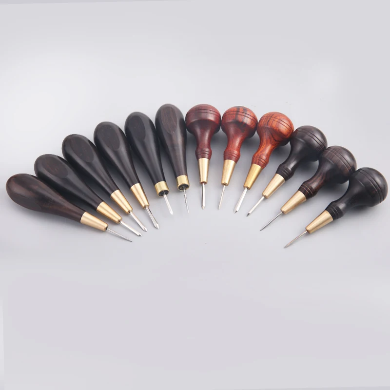 DIY Leather Awl Sewing Stitching Tool punch needle Ebnoy Wood Leather Single Diamond Cutting And Punching With an Awl 3/4/5-6mm